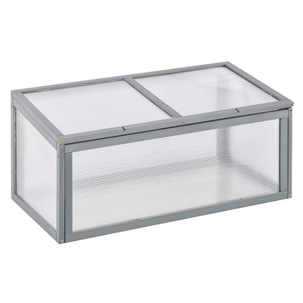 Wood & Polycarbonate Cold Frame Greenhouse, Weatherproof Cover, Grey