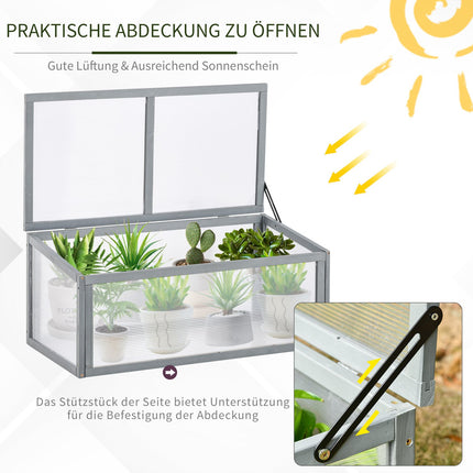 Wood & Polycarbonate Cold Frame Greenhouse, Weatherproof Cover, Grey