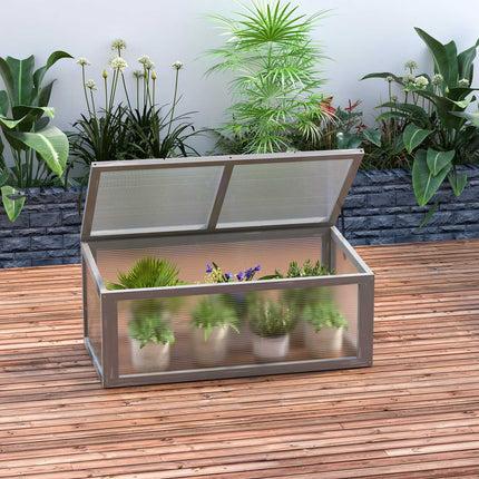 Wood & Polycarbonate Cold Frame Greenhouse, Weatherproof Cover, Grey