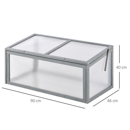 Wood & Polycarbonate Cold Frame Greenhouse, Weatherproof Cover, Grey