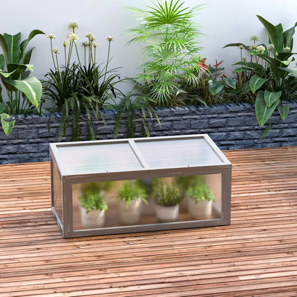 Wood & Polycarbonate Cold Frame Greenhouse, Weatherproof Cover, Grey