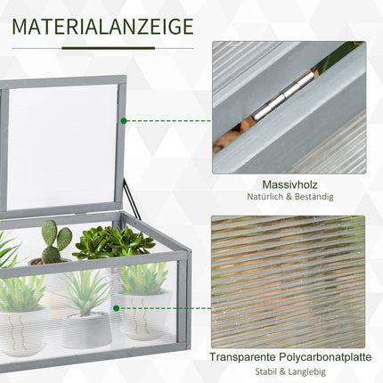 Wood & Polycarbonate Cold Frame Greenhouse, Weatherproof Cover, Grey