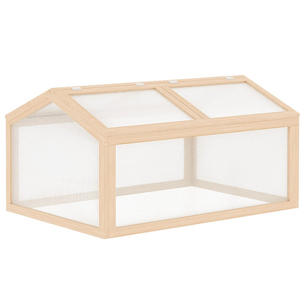 Greenhouse with wooden cold frame, weatherproof polycarbonate cover