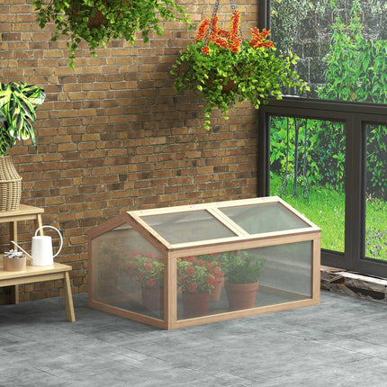 Greenhouse with wooden cold frame, weatherproof polycarbonate cover