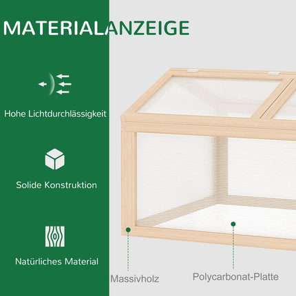 Greenhouse with wooden cold frame, weatherproof polycarbonate cover