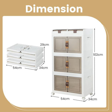 Collapsible 160L Stackable Storage Bins, Wheels, Magnetic Doors
