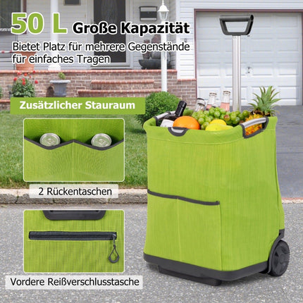 Collapsible 50L Shopping Trolley with Adjustable Handle