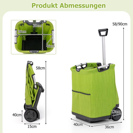 Collapsible 50L Shopping Trolley with Adjustable Handle