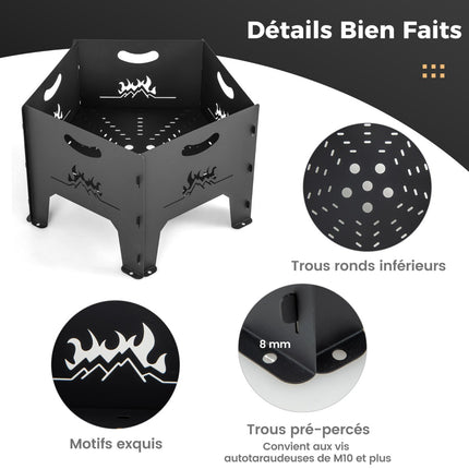 Collapsible Fire Pit, 19-Inch Carbon Steel, Carry Bag