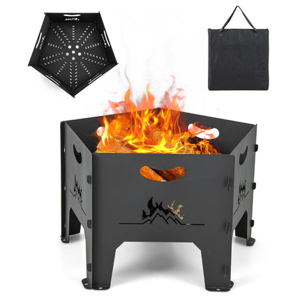 Collapsible Fire Pit, 19-Inch Carbon Steel, Carry Bag