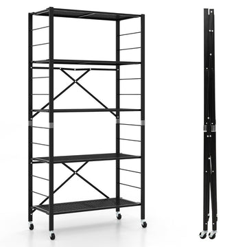 Collapsible Metal Storage Rack with Wheels – Adjustable Shelves