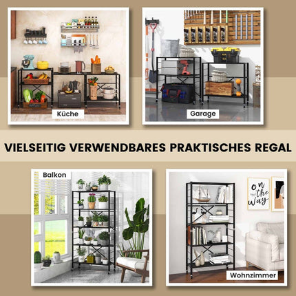 Collapsible Metal Storage Rack with Wheels – Adjustable Shelves