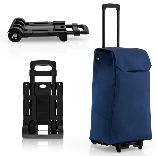 Collapsible Shopping Cart, 38L Capacity, Dark Blue