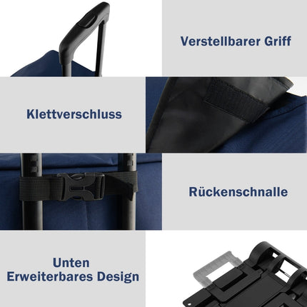 Collapsible Shopping Cart, 38L Capacity, Dark Blue