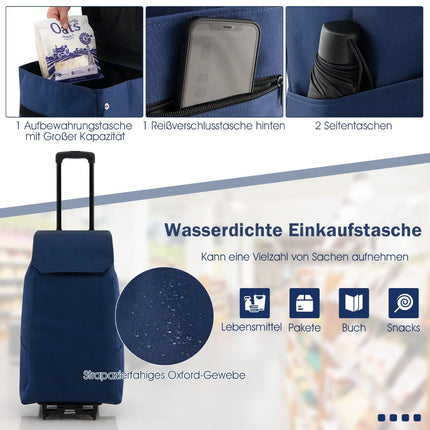 Collapsible Shopping Cart, 38L Capacity, Dark Blue