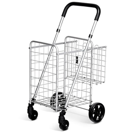 Collapsible Shopping Cart with Dual Basket, Adjustable Handle
