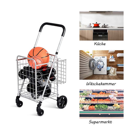 Collapsible Shopping Cart with Dual Basket, Adjustable Handle