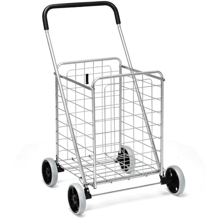 Collapsible Shopping Cart with Wheels, Silver, 45kg Capacity