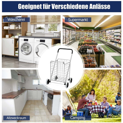 Collapsible Shopping Cart with Wheels, Silver, 45kg Capacity