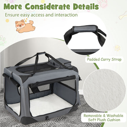 Collapsible Soft Dog Crate with Mesh Windows & 3 Doors