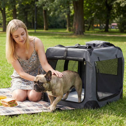 Collapsible Soft Dog Crate with Mesh Windows & 3 Doors