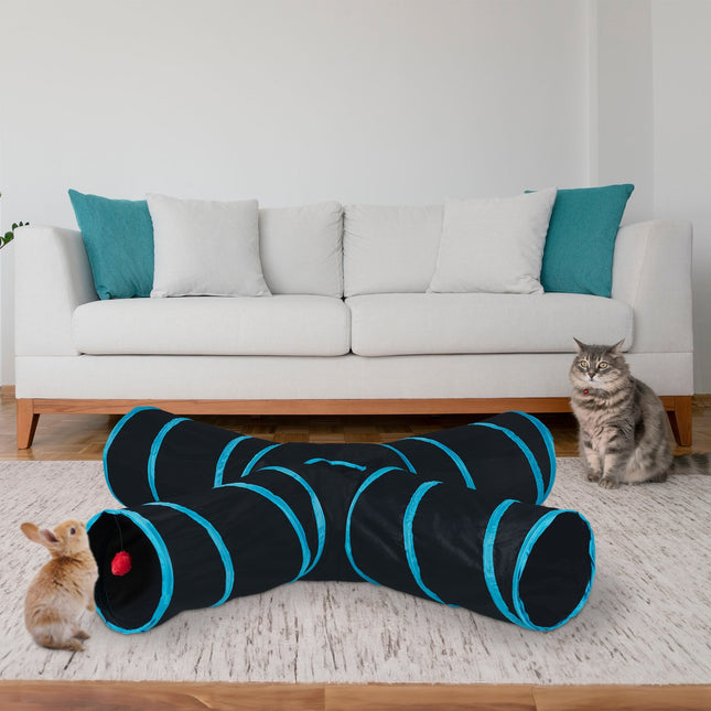 Collapsible cat tunnel with 4 aisles