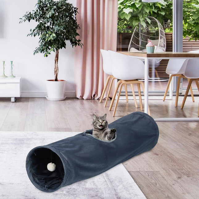 Collapsible cat tunnel with plush