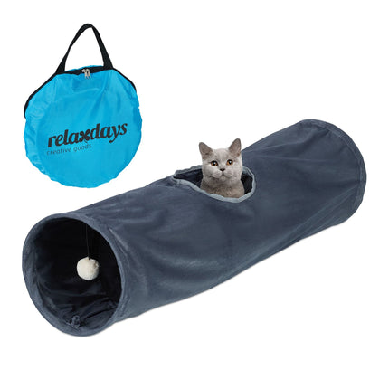 Collapsible cat tunnel with plush