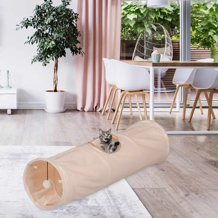 Collapsible cat tunnel with plush
