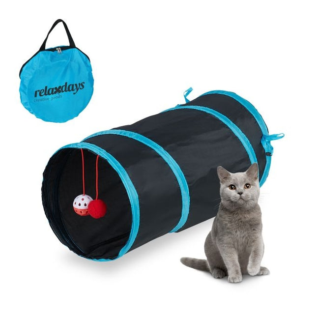 Collapsible cat tunnel with toys
