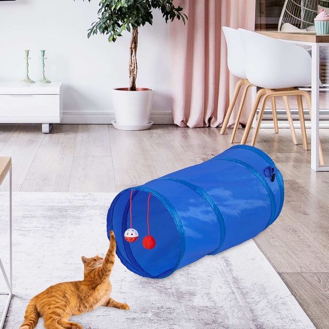 Collapsible cat tunnel with toys