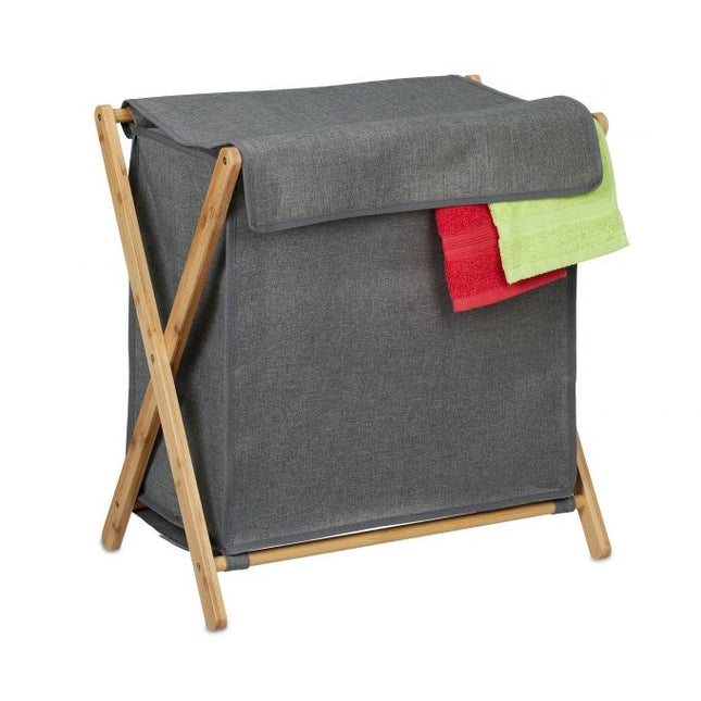Collapsible laundry basket with lid