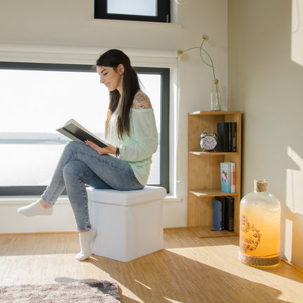Collapsible stool with linen fabric storage