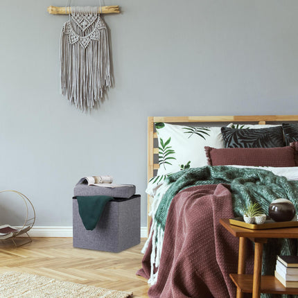 Collapsible stool with linen fabric storage
