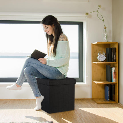 Collapsible stool with linen fabric storage