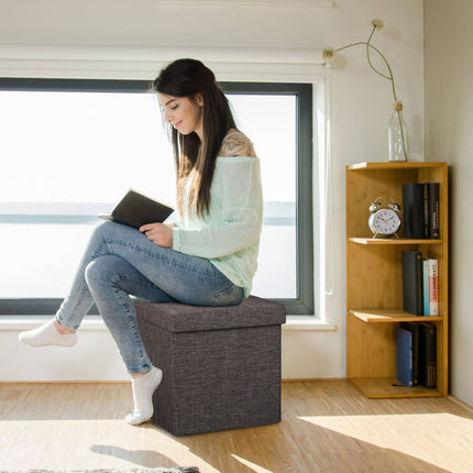Collapsible stool with linen fabric storage