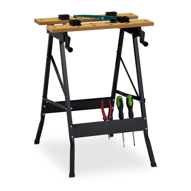 Collapsible workbench with clamping jaws