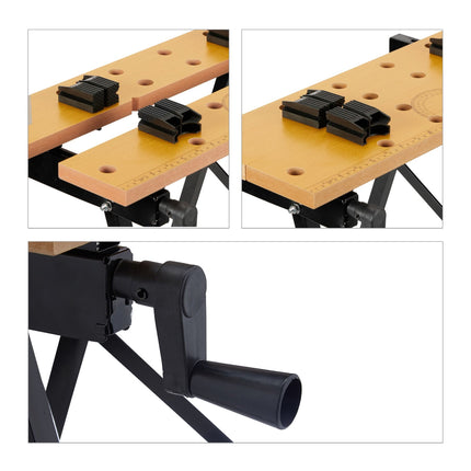 Collapsible workbench with clamping jaws