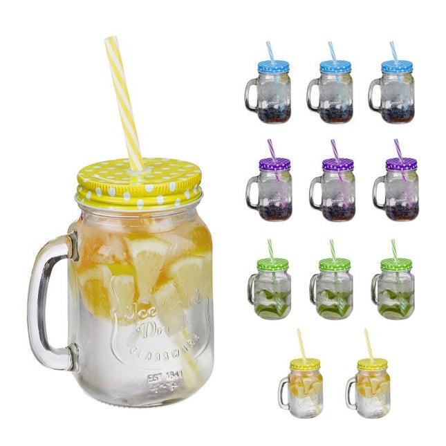 Kleurrijke drinkglazen met deksel - 12 stuks
