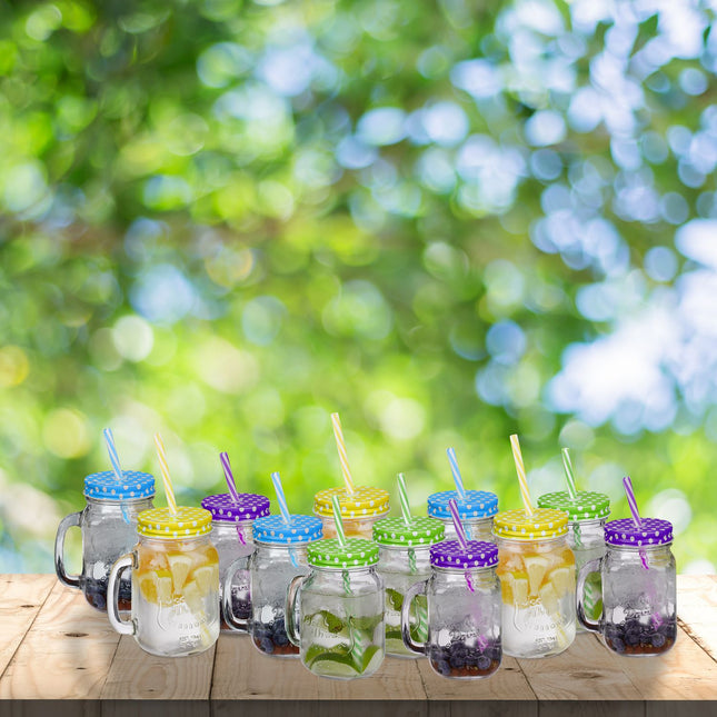 Kleurrijke drinkglazen met deksel - 12 stuks