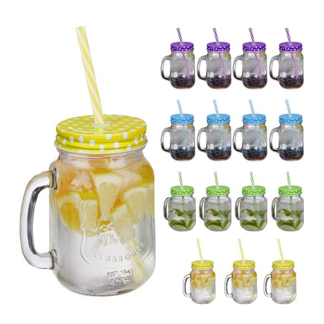 Kleurrijke drinkglazen met deksel - 16 stuks