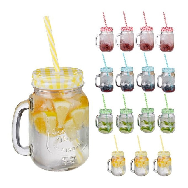 Kleurrijke drinkglazen met deksel - 16 stuks