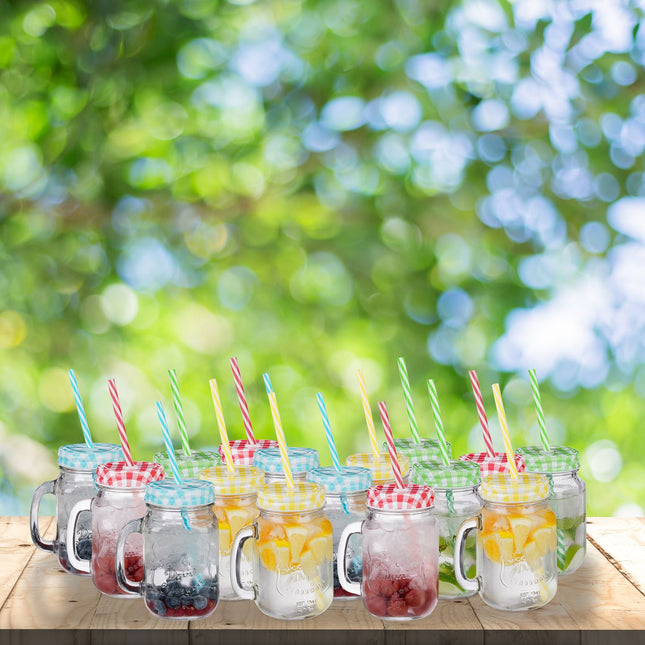 Kleurrijke drinkglazen met deksel - 16 stuks