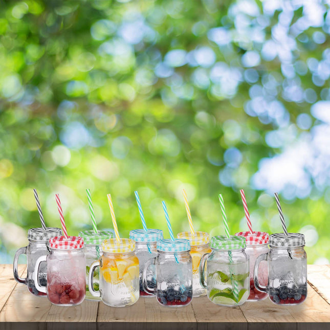 Kleurrijke drinkglazen met deksel set van 10
