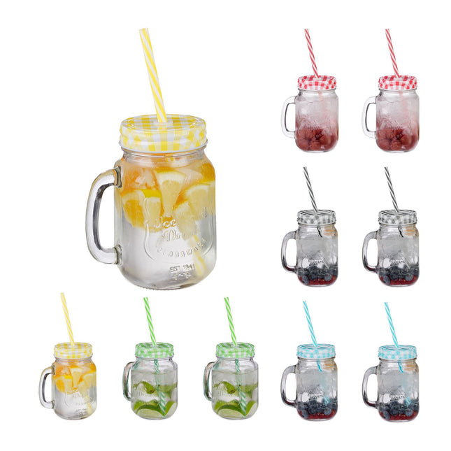 Kleurrijke drinkglazen met deksel set van 10