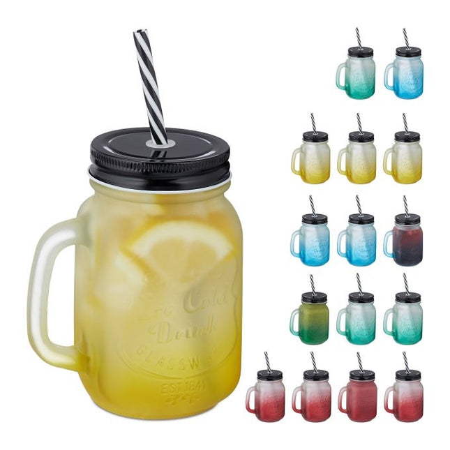 Kleurrijke drinkglazen met deksel set van 16