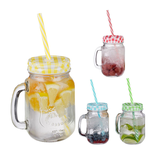 Kleurrijke drinkglazen met deksel set van 4