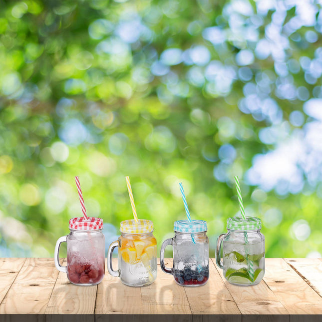 Kleurrijke drinkglazen met deksel set van 4