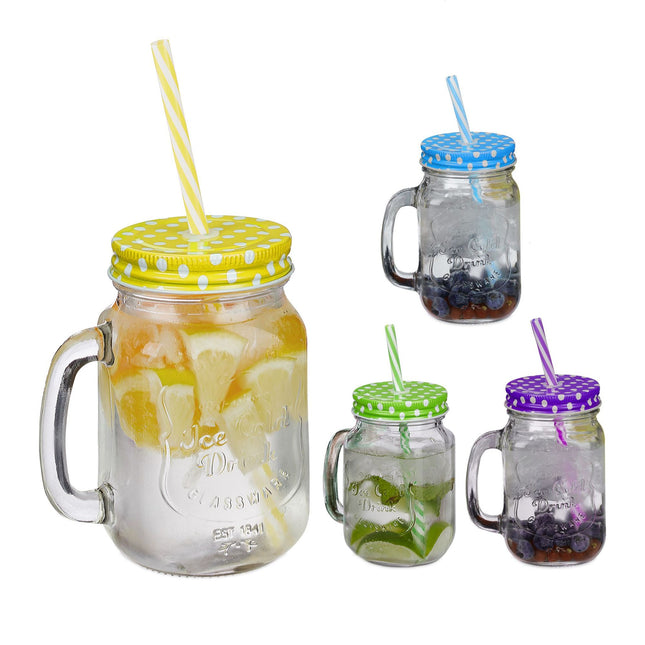 Kleurrijke drinkglazen met deksels set van 4