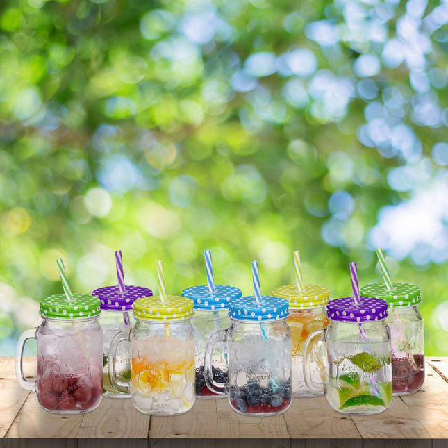 Kleurrijke drinkglazen met deksel - set van 8